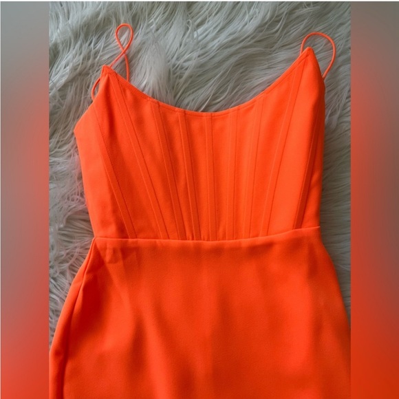 Alex Perry Caine Corset Stretch Crepe Mini Dress Orange - Picture 3 of 9
